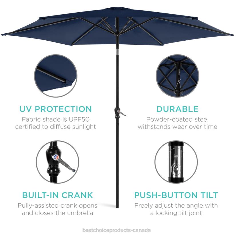 4LT21377 Navy Blue Best Choice Products Outdoor Steel Market Patio Umbrella Decoration w/ Tilt, Crank Lift