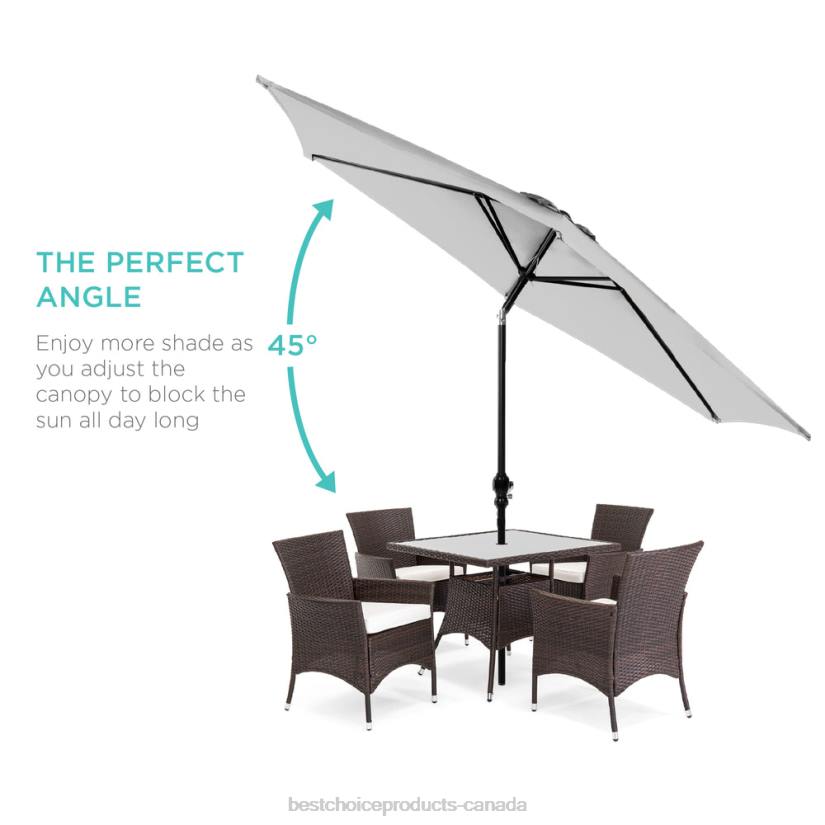 4LT21378 Fog Gray Best Choice Products Outdoor Steel Market Patio Umbrella Decoration w/ Tilt, Crank Lift
