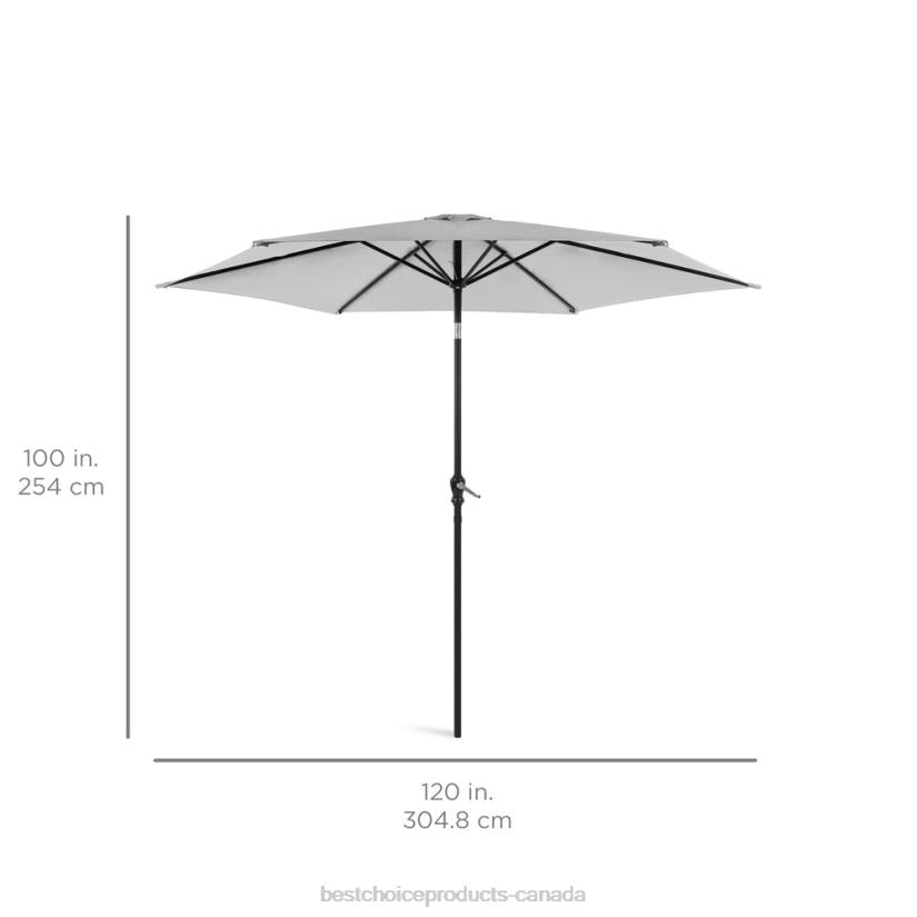 4LT21378 Fog Gray Best Choice Products Outdoor Steel Market Patio Umbrella Decoration w/ Tilt, Crank Lift