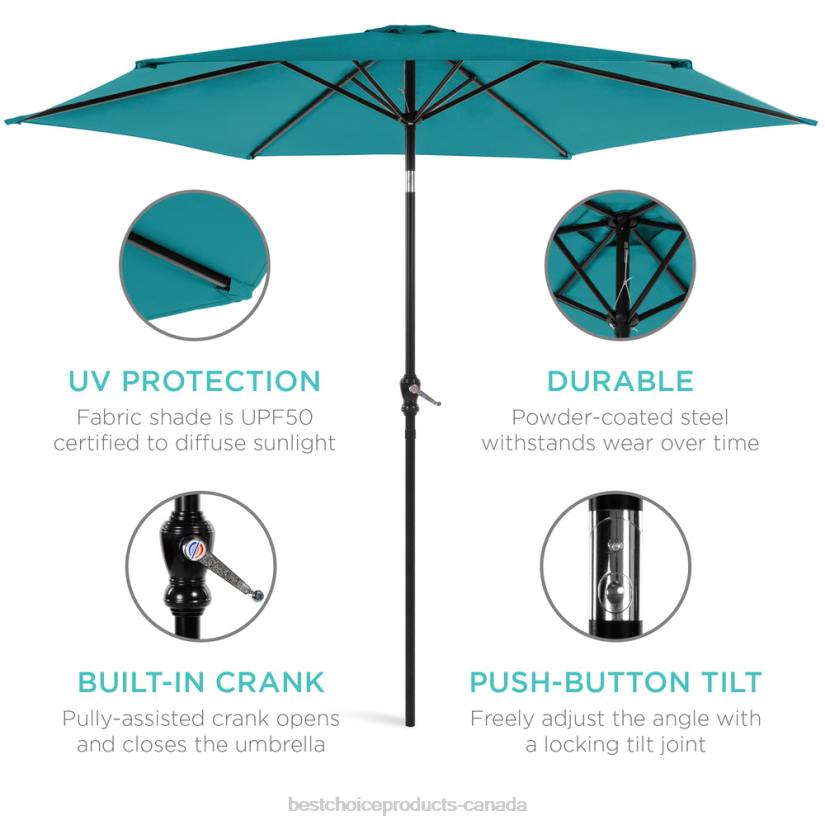 4LT21379 Cerulean Best Choice Products Outdoor Steel Market Patio Umbrella Decoration w/ Tilt, Crank Lift