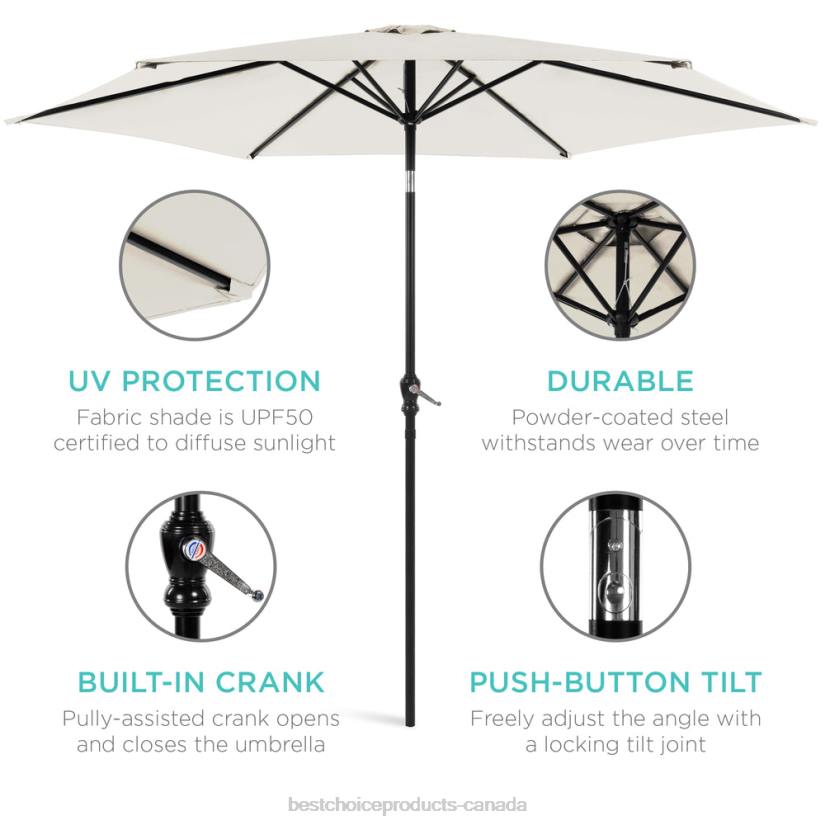 4LT21380 Ivory Best Choice Products Outdoor Steel Market Patio Umbrella Decoration w/ Tilt, Crank Lift