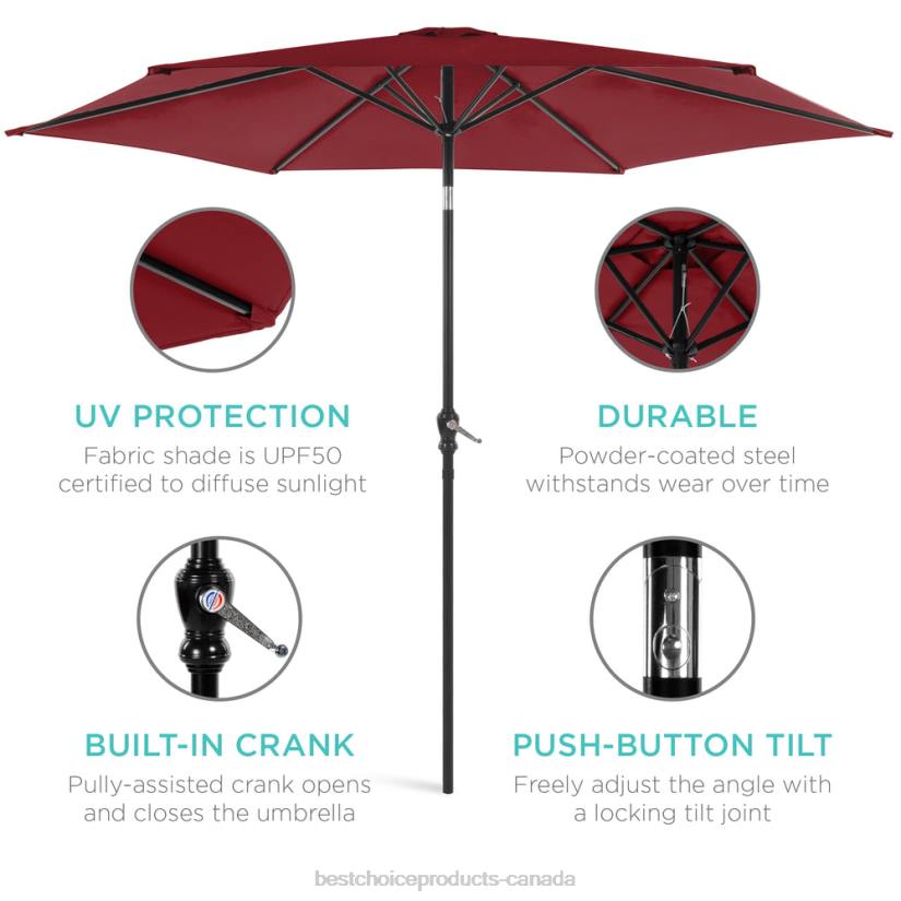 4LT21381 Red Best Choice Products Outdoor Steel Market Patio Umbrella Decoration w/ Tilt, Crank Lift