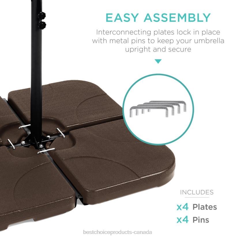 4LT21389 Brown Best Choice Products 4-Piece Cantilever Offset Patio Umbrella Stand Square Base Plate Set
