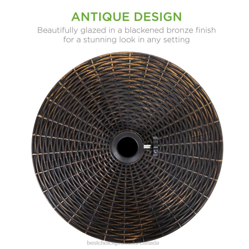 4LT21416 Black Best Choice Products 55lb Round Wicker Style Patio Umbrella Stand w/ Blackened Bronze Finish