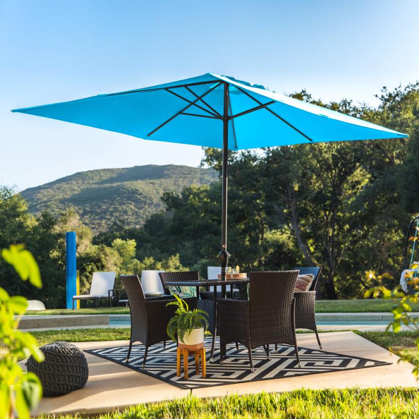 4LT21422 Light Blue Best Choice Products Rectangular Patio Umbrella w/ Easy Crank, UV-Resistant Fabric