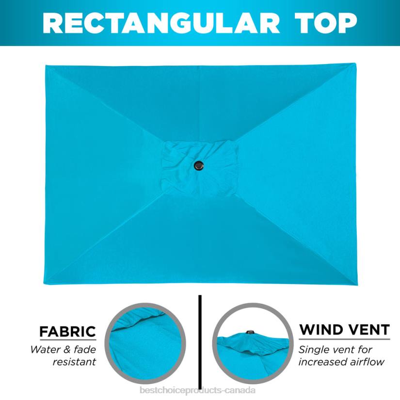 4LT21422 Light Blue Best Choice Products Rectangular Patio Umbrella w/ Easy Crank, UV-Resistant Fabric