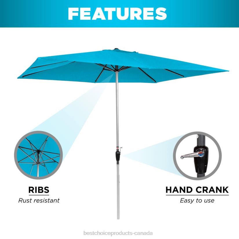 4LT21422 Light Blue Best Choice Products Rectangular Patio Umbrella w/ Easy Crank, UV-Resistant Fabric