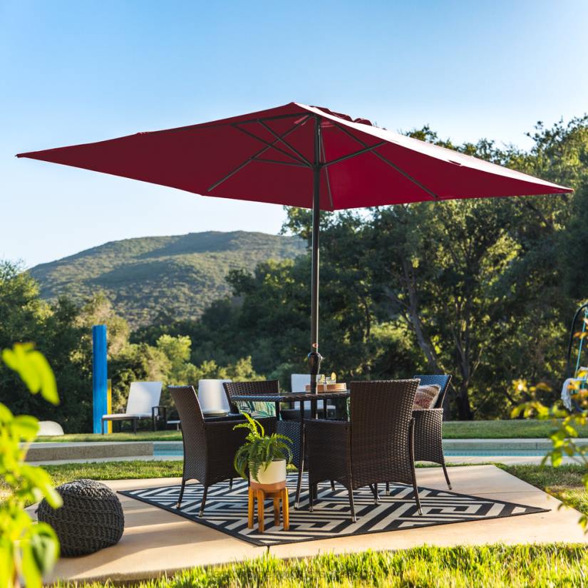 4LT21423 Burgundy Best Choice Products Rectangular Patio Umbrella w/ Easy Crank, UV-Resistant Fabric