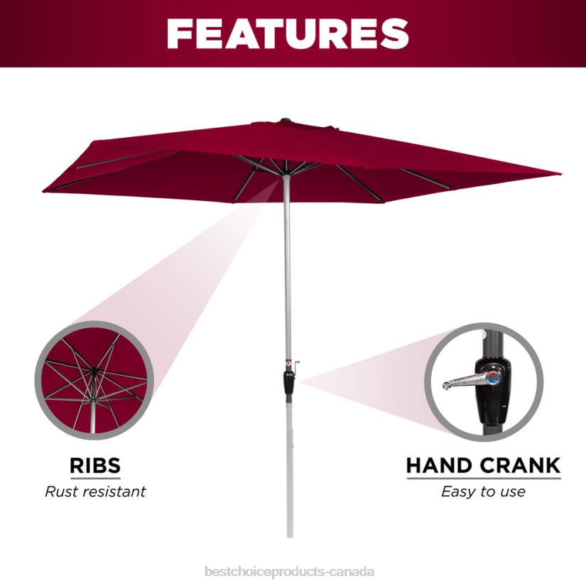 4LT21423 Burgundy Best Choice Products Rectangular Patio Umbrella w