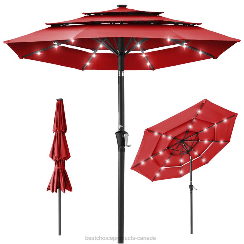 4LT21474 Red Best Choice Products 3-Tier Solar Patio Umbrella w/ LED Lights, Tilt Adjustment, Crank
