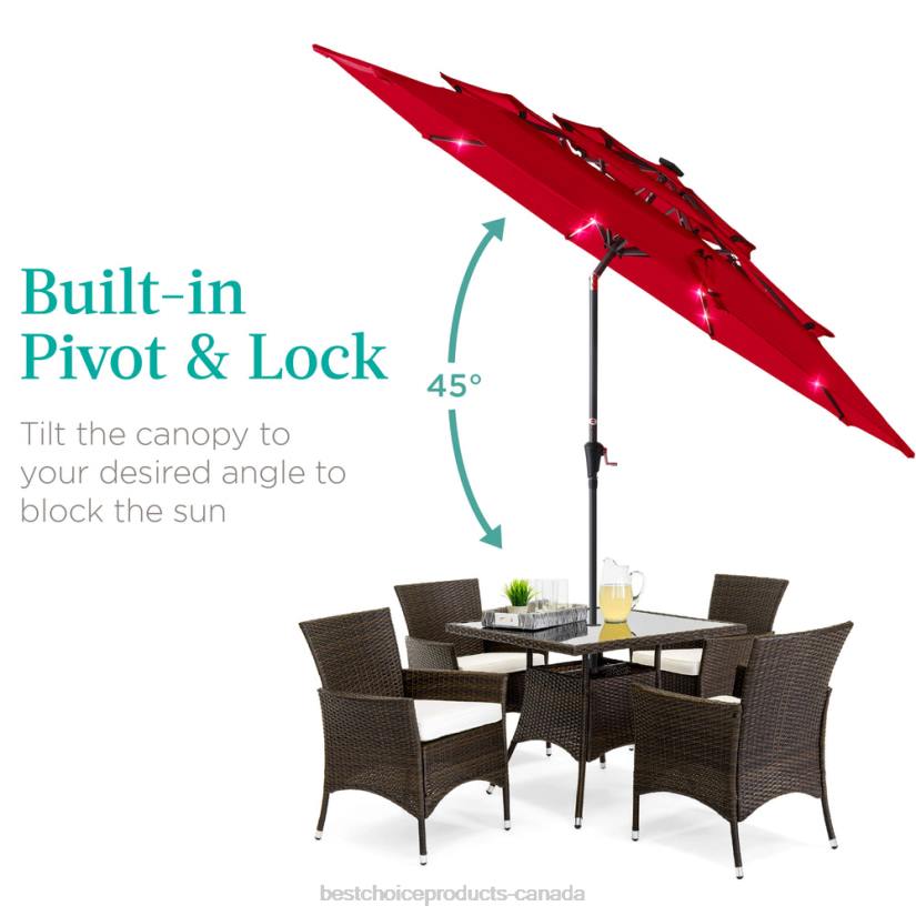 4LT21474 Red Best Choice Products 3-Tier Solar Patio Umbrella w/ LED Lights, Tilt Adjustment, Crank