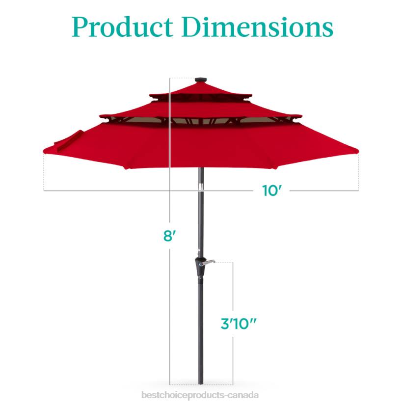4LT21474 Red Best Choice Products 3-Tier Solar Patio Umbrella w/ LED Lights, Tilt Adjustment, Crank