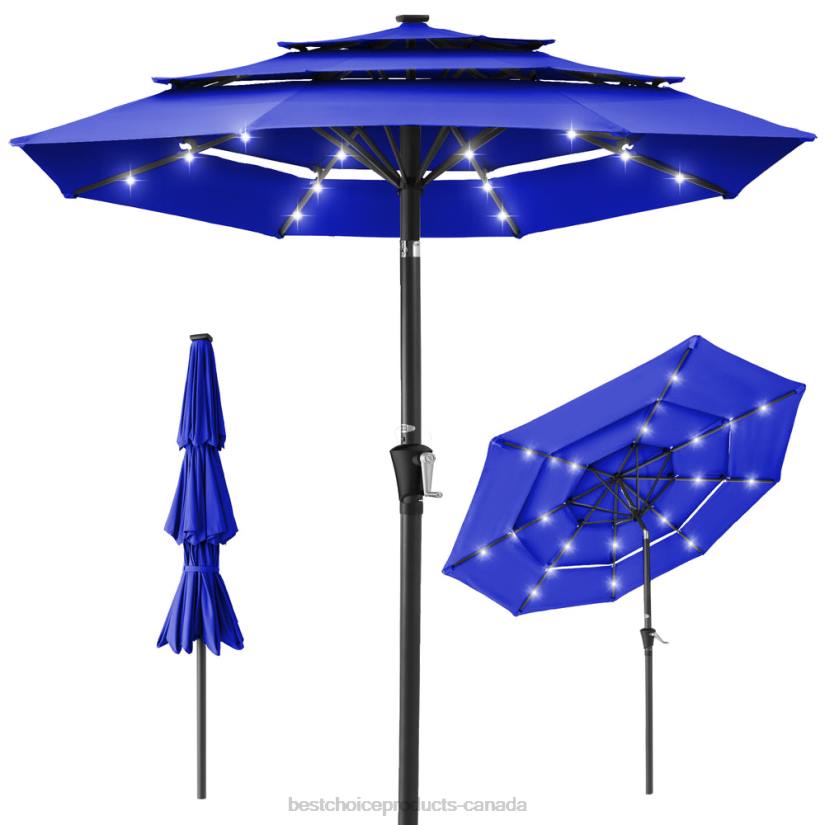 4LT21475 Resort Blue Best Choice Products 3-Tier Solar Patio Umbrella w/ LED Lights, Tilt Adjustment, Crank