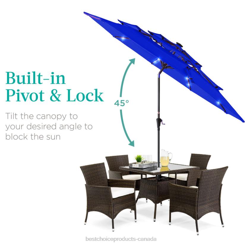 4LT21475 Resort Blue Best Choice Products 3-Tier Solar Patio Umbrella w/ LED Lights, Tilt Adjustment, Crank