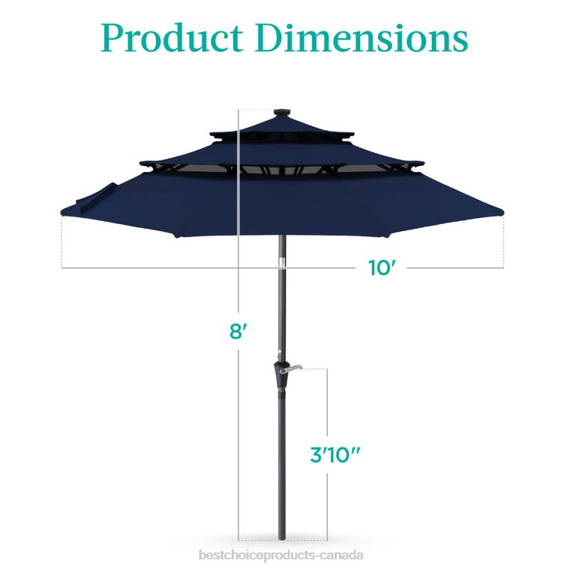 4LT21476 Navy Best Choice Products 3-Tier Solar Patio Umbrella w/ LED Lights, Tilt Adjustment, Crank