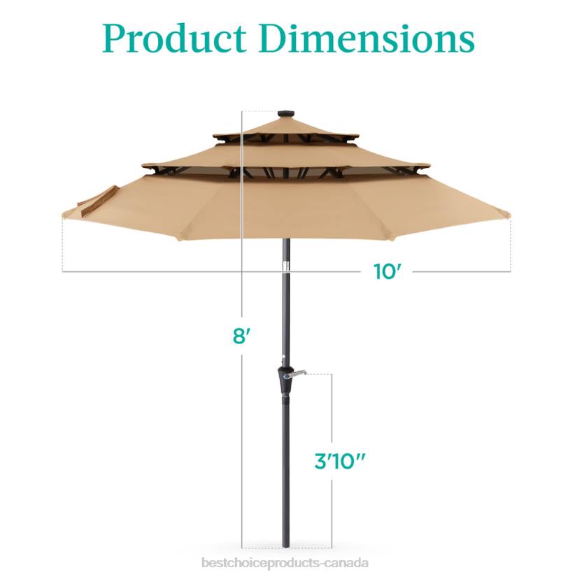4LT21477 Tan Best Choice Products 3-Tier Solar Patio Umbrella w/ LED Lights, Tilt Adjustment, Crank