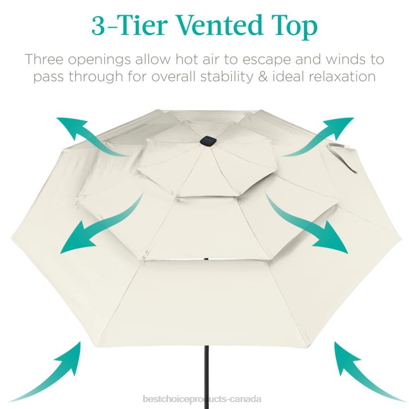 4LT21479 Ivory Best Choice Products 3-Tier Solar Patio Umbrella w/ LED Lights, Tilt Adjustment, Crank