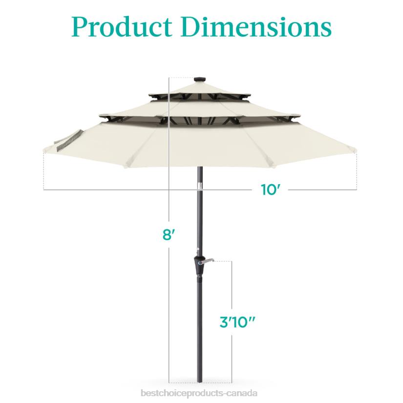 4LT21479 Ivory Best Choice Products 3-Tier Solar Patio Umbrella w/ LED Lights, Tilt Adjustment, Crank