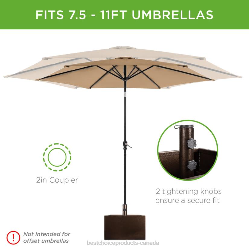 4LT2422 Brown Best Choice Products Portable Steel Umbrella Base Stand Up to 150 lbs w/ Fillable Planter, Wheels