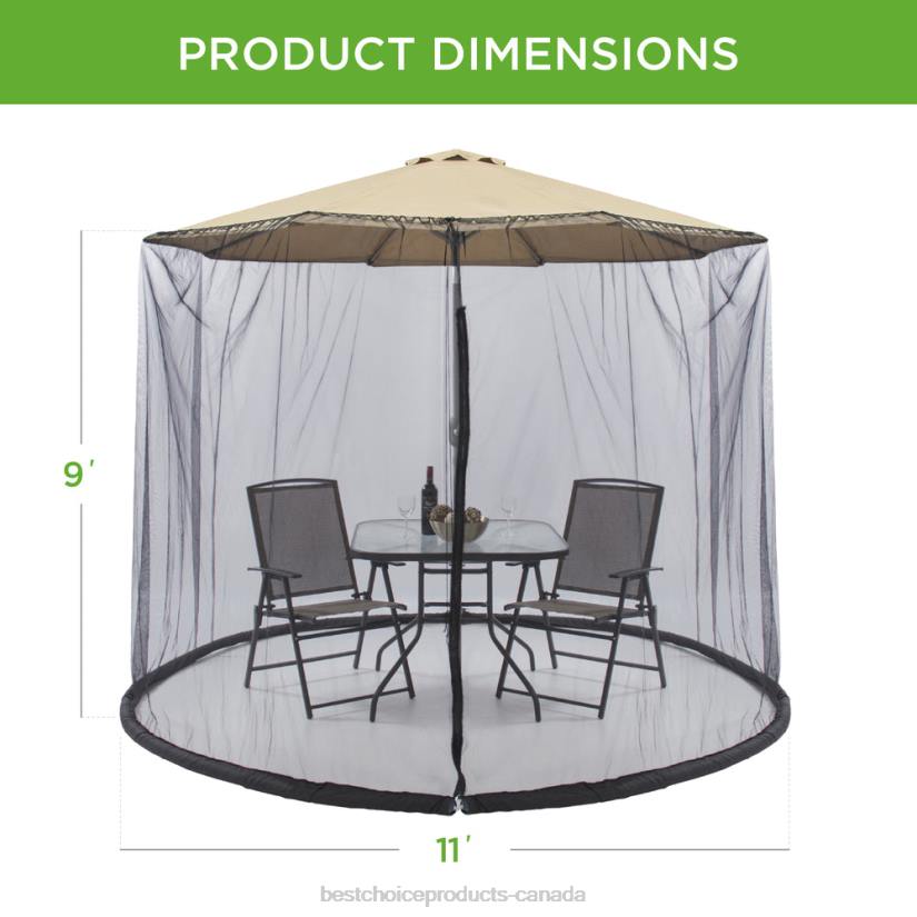4LT2427 Black Best Choice Products Adjustable Bug Net Accessory for Patio Umbrella w/ Zippered Door
