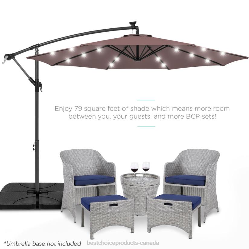 4LT2842 Deep Taupe Best Choice Products Solar LED Offset Hanging Patio Umbrella w/ Crank Tilt Adjustment