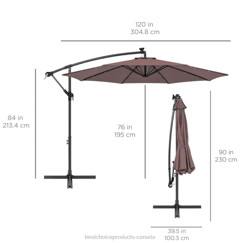 4LT2842 Deep Taupe Best Choice Products Solar LED Offset Hanging Patio Umbrella w/ Crank Tilt Adjustment