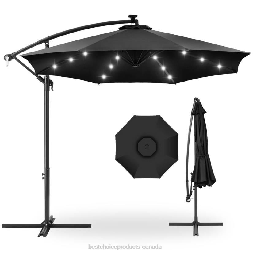 4LT2843 Black Best Choice Products Solar LED Offset Hanging Patio Umbrella w/ Crank Tilt Adjustment