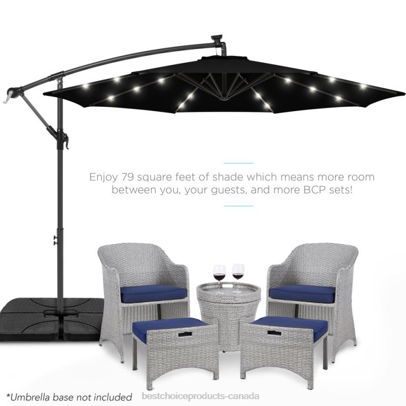 4LT2843 Black Best Choice Products Solar LED Offset Hanging Patio Umbrella w/ Crank Tilt Adjustment