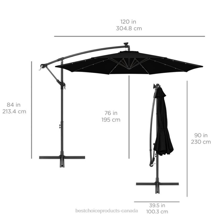 4LT2843 Black Best Choice Products Solar LED Offset Hanging Patio Umbrella w/ Crank Tilt Adjustment