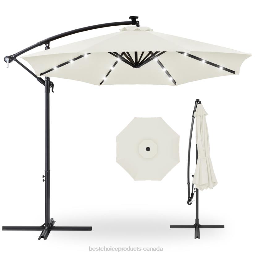 4LT2844 Ivory Best Choice Products Solar LED Offset Hanging Patio Umbrella w/ Crank Tilt Adjustment