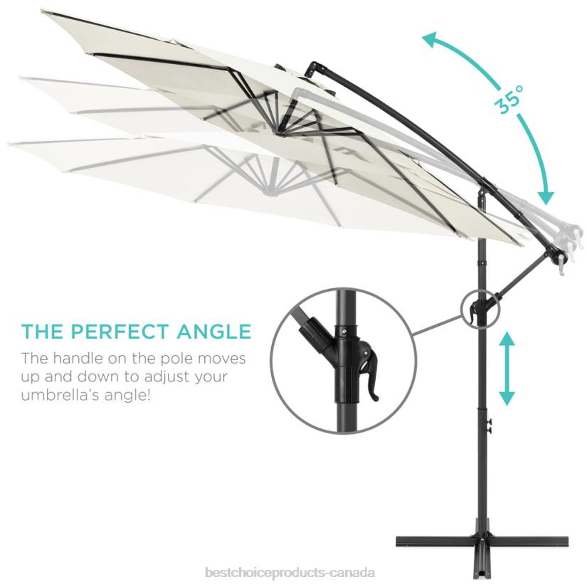 4LT2844 Ivory Best Choice Products Solar LED Offset Hanging Patio Umbrella w/ Crank Tilt Adjustment