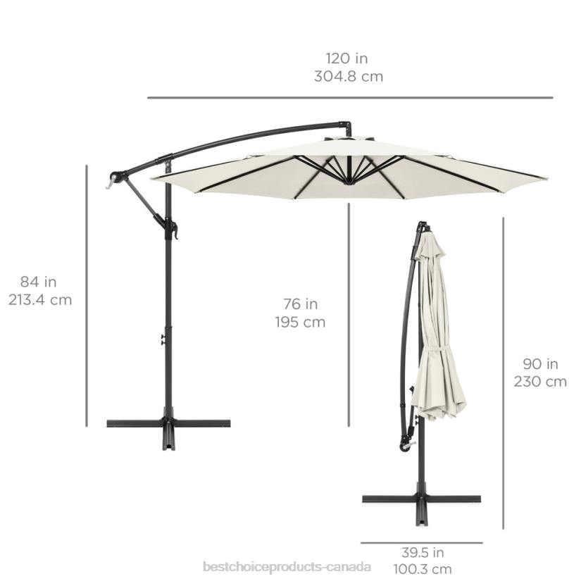 4LT2844 Ivory Best Choice Products Solar LED Offset Hanging Patio Umbrella w/ Crank Tilt Adjustment