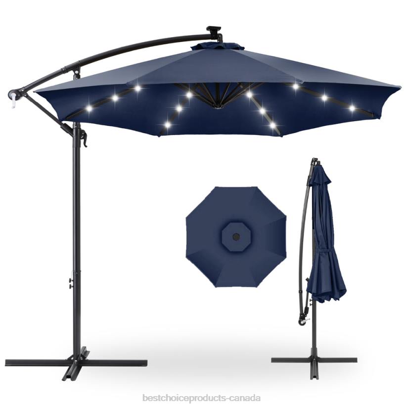4LT2845 Navy Blue Best Choice Products Solar LED Offset Hanging Patio Umbrella w/ Crank Tilt Adjustment