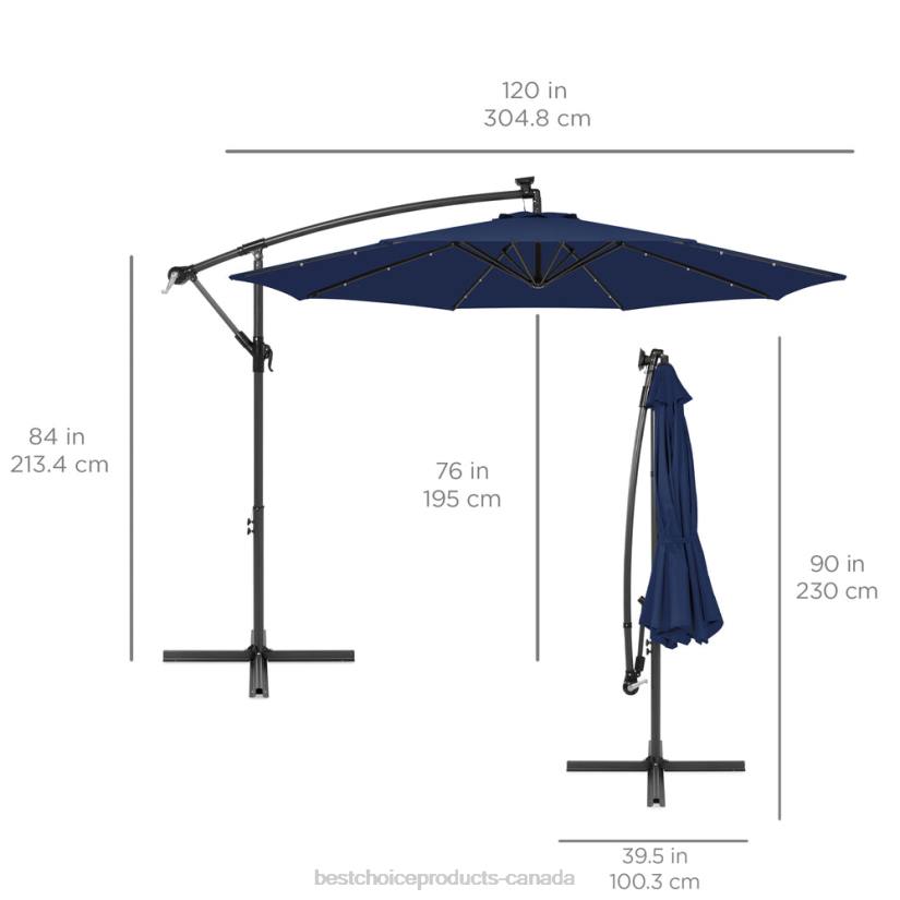 4LT2845 Navy Blue Best Choice Products Solar LED Offset Hanging Patio Umbrella w/ Crank Tilt Adjustment
