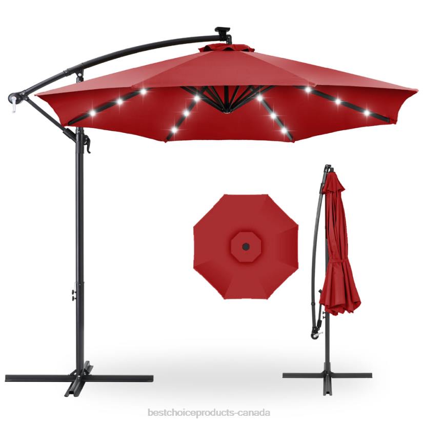 4LT2846 Red Best Choice Products Solar LED Offset Hanging Patio Umbrella w/ Crank Tilt Adjustment