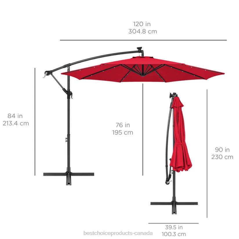 4LT2846 Red Best Choice Products Solar LED Offset Hanging Patio Umbrella w/ Crank Tilt Adjustment