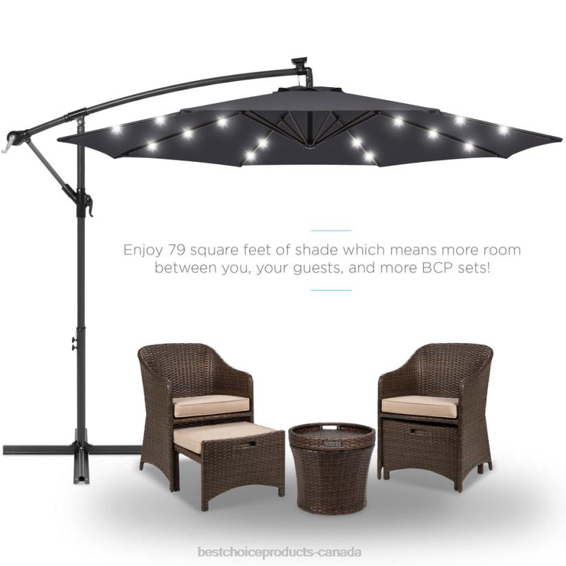 4LT2847 Gray Best Choice Products Solar LED Offset Hanging Patio Umbrella w/ Crank Tilt Adjustment