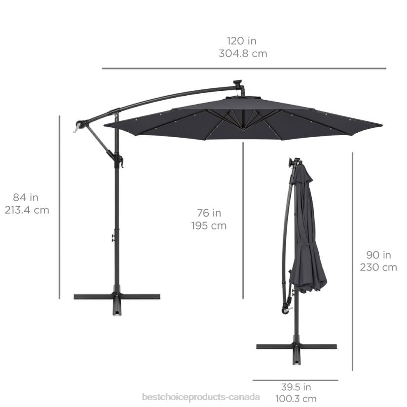 4LT2847 Gray Best Choice Products Solar LED Offset Hanging Patio Umbrella w/ Crank Tilt Adjustment