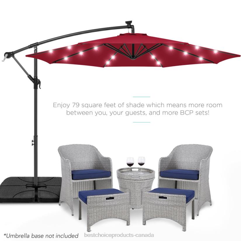 4LT2848 Burgundy Best Choice Products Solar LED Offset Hanging Patio Umbrella w/ Crank Tilt Adjustment