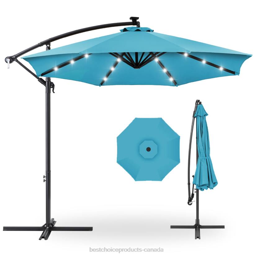 4LT2849 Sky Blue Best Choice Products Solar LED Offset Hanging Patio Umbrella w/ Crank Tilt Adjustment