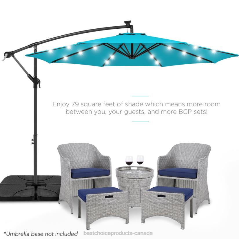 4LT2849 Sky Blue Best Choice Products Solar LED Offset Hanging Patio Umbrella w/ Crank Tilt Adjustment