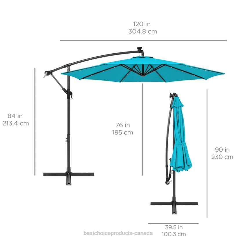 4LT2849 Sky Blue Best Choice Products Solar LED Offset Hanging Patio Umbrella w/ Crank Tilt Adjustment