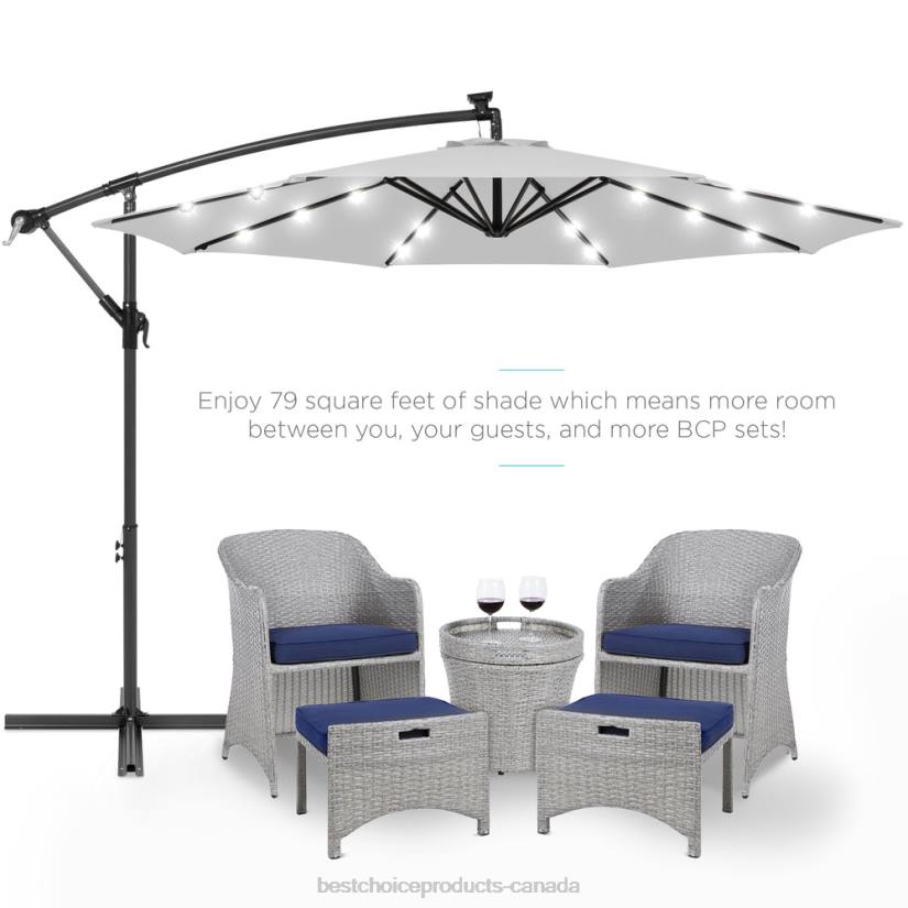 4LT2850 Fog Gray Best Choice Products Solar LED Offset Hanging Patio Umbrella w/ Crank Tilt Adjustment