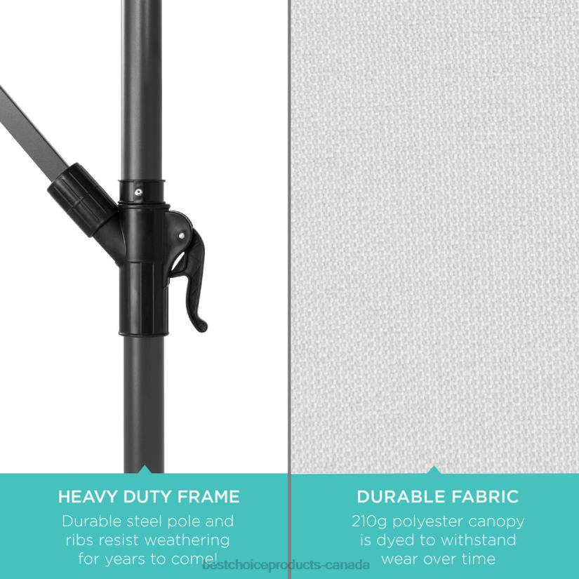 4LT2850 Fog Gray Best Choice Products Solar LED Offset Hanging Patio Umbrella w/ Crank Tilt Adjustment