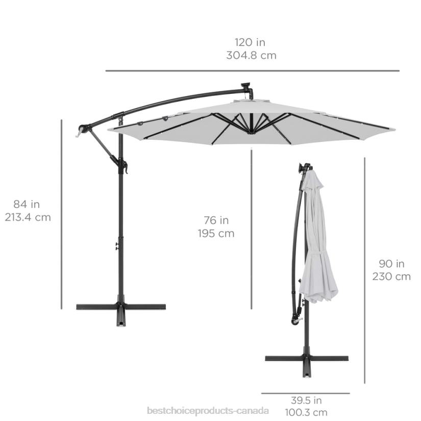 4LT2850 Fog Gray Best Choice Products Solar LED Offset Hanging Patio Umbrella w/ Crank Tilt Adjustment