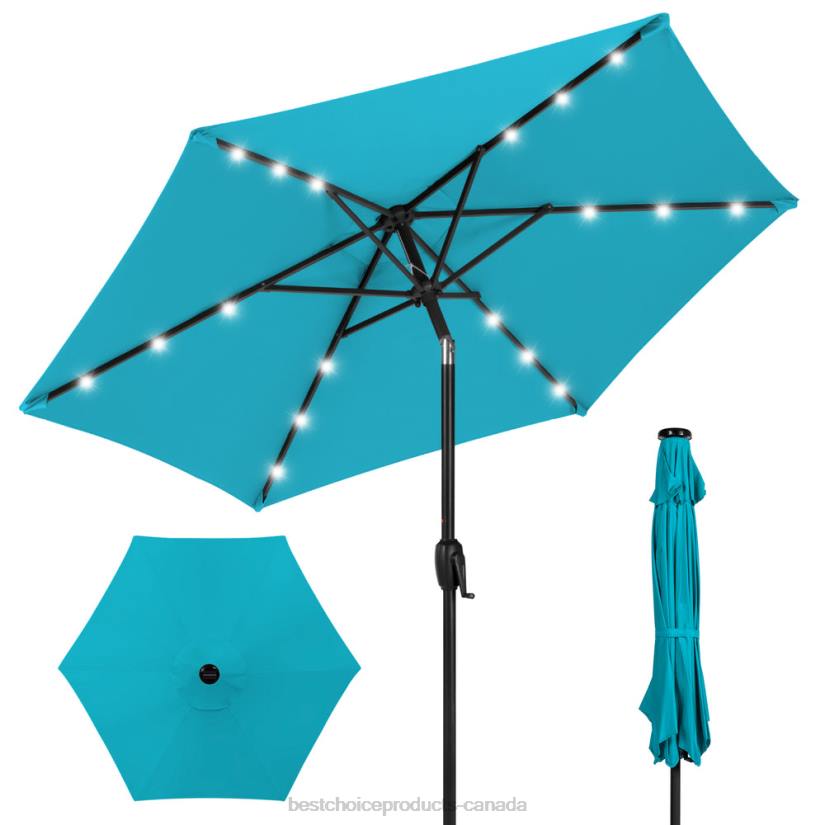 4LT2858 Sky Blue Best Choice Products Outdoor Solar Patio Umbrella w/ Push Button Tilt, Crank Lift