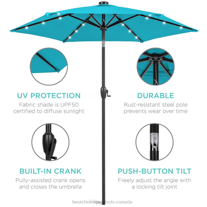 4LT2858 Sky Blue Best Choice Products Outdoor Solar Patio Umbrella w/ Push Button Tilt, Crank Lift