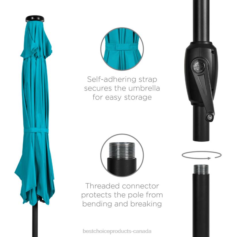 4LT2858 Sky Blue Best Choice Products Outdoor Solar Patio Umbrella w/ Push Button Tilt, Crank Lift