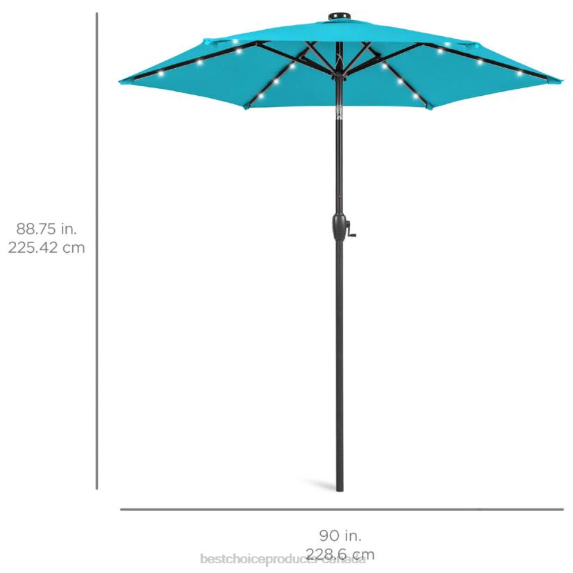 4LT2858 Sky Blue Best Choice Products Outdoor Solar Patio Umbrella w/ Push Button Tilt, Crank Lift