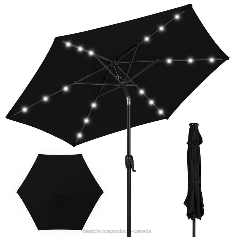 4LT2861 Black Best Choice Products Outdoor Solar Patio Umbrella w/ Push Button Tilt, Crank Lift